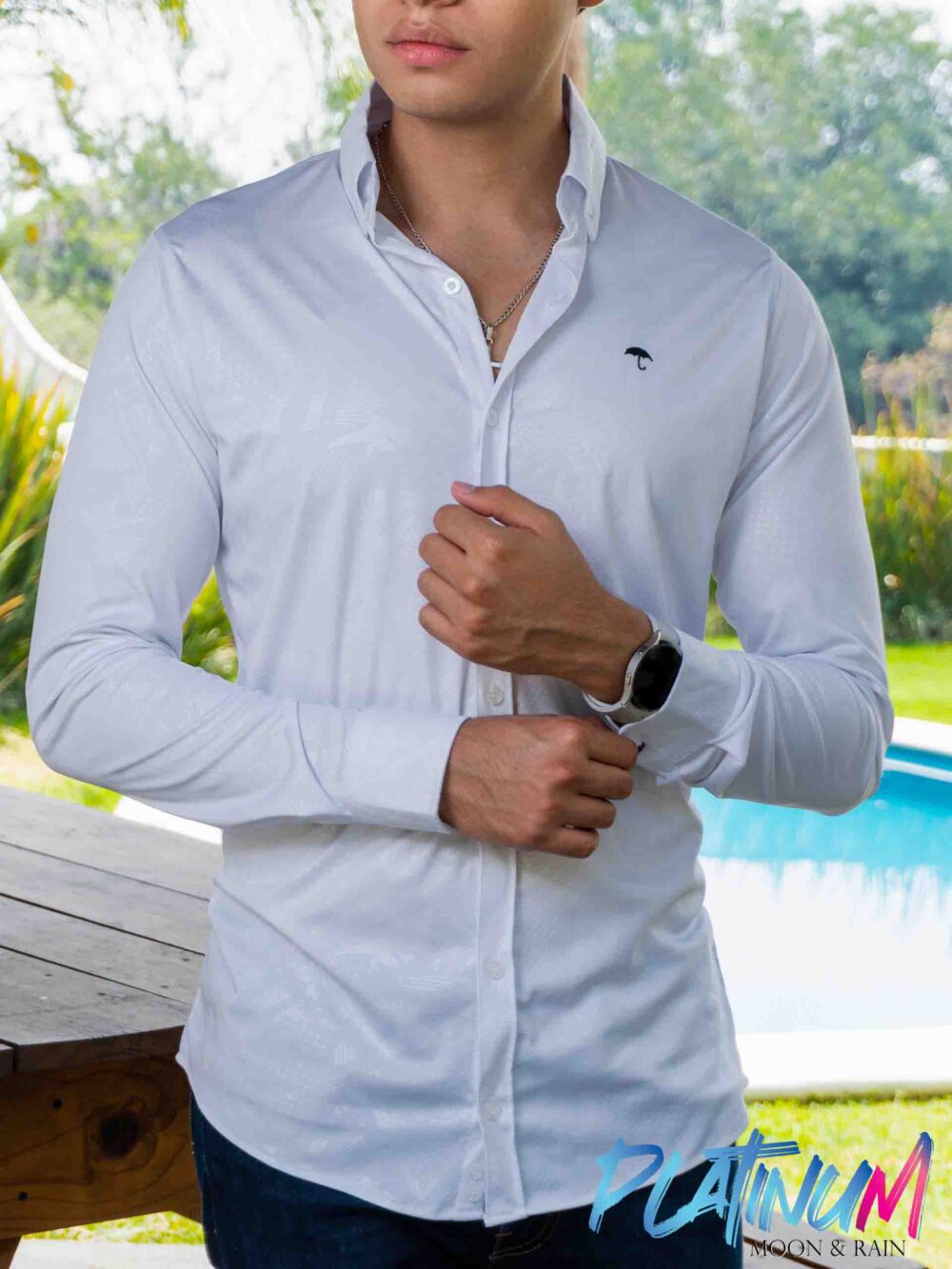 Camisa Hombre Casual Slim Fit Blanca Texturizada 4