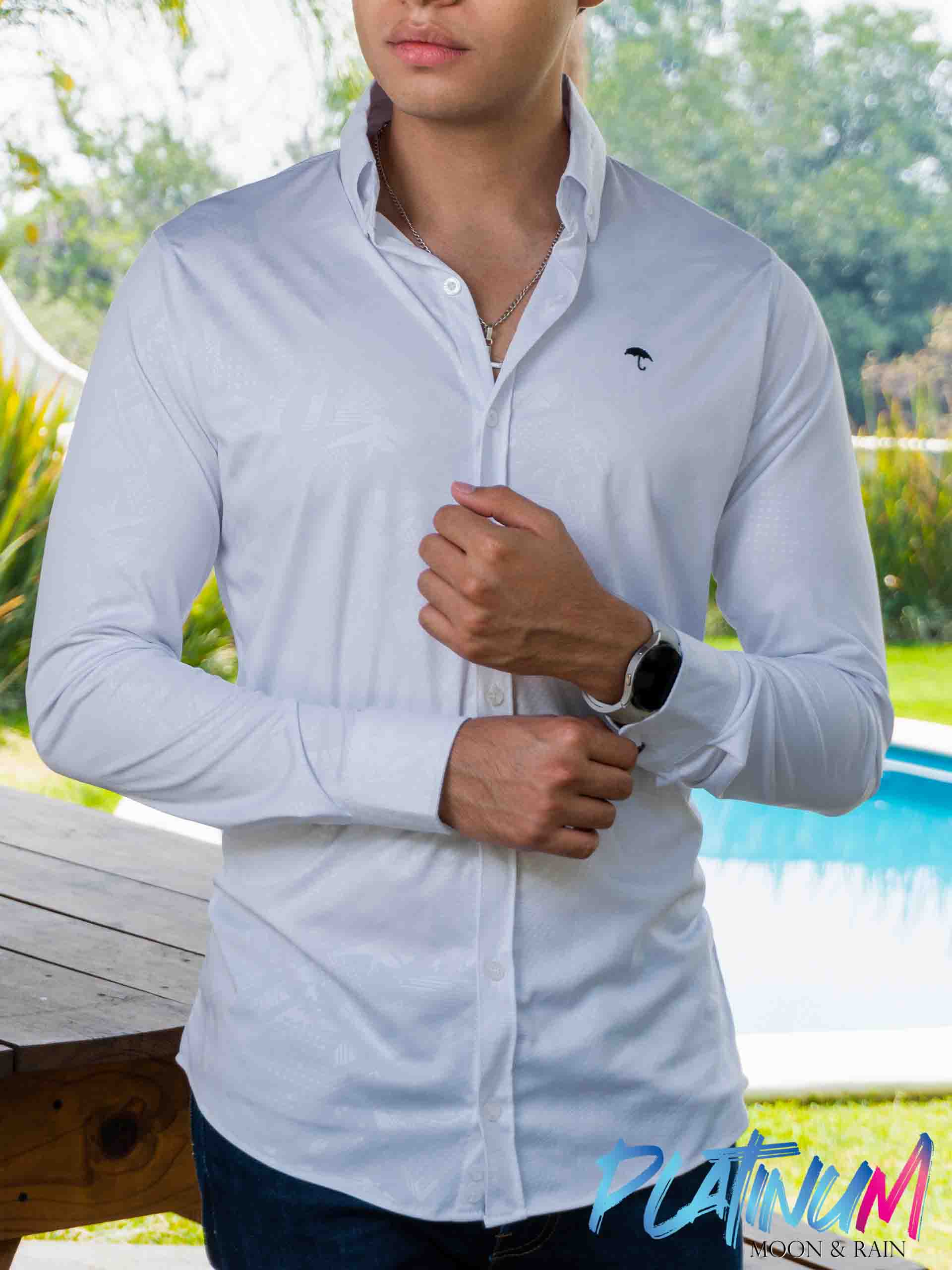 Camisa Hombre Casual Slim Fit Blanca Texturizada - Moon & Rain