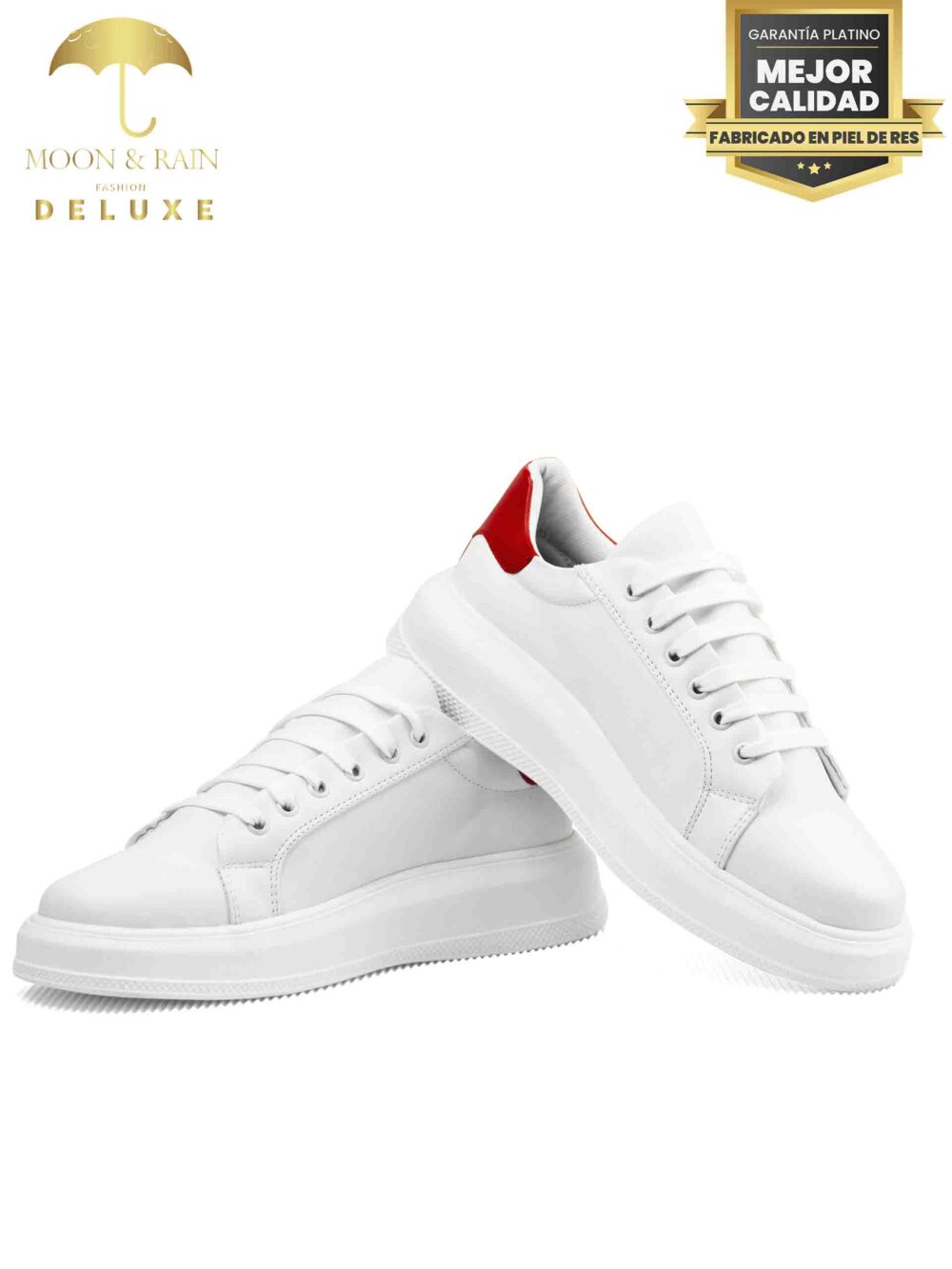 Tenis Hombre Sneakers Blancos Detalle Rojo