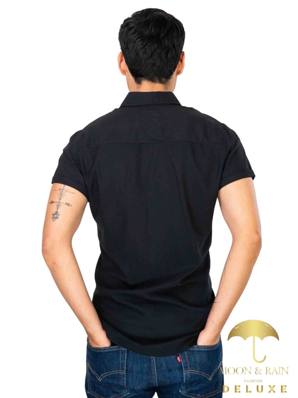 Camisa Hombre Casual Manga Corta Guayabera Negra Tricolor 2