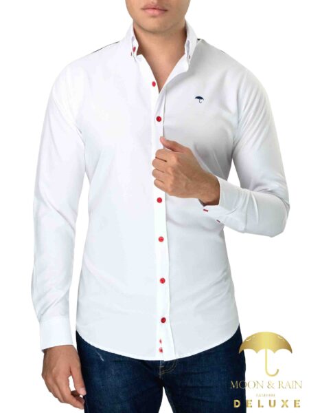 Camisa Hombre Casual Slim Fit Blanca Franja Roja, Negra 2