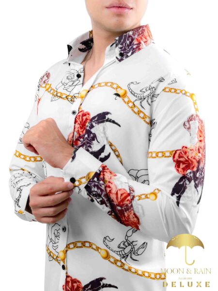 Camisa Hombre Casual Slim Fit Blanca Rosas, Cadenas 3