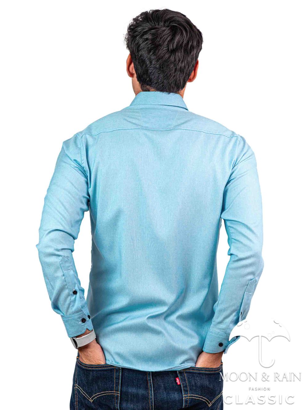 Camisa Hombre Casual Slim Fit Azul Cielo Lisa 3