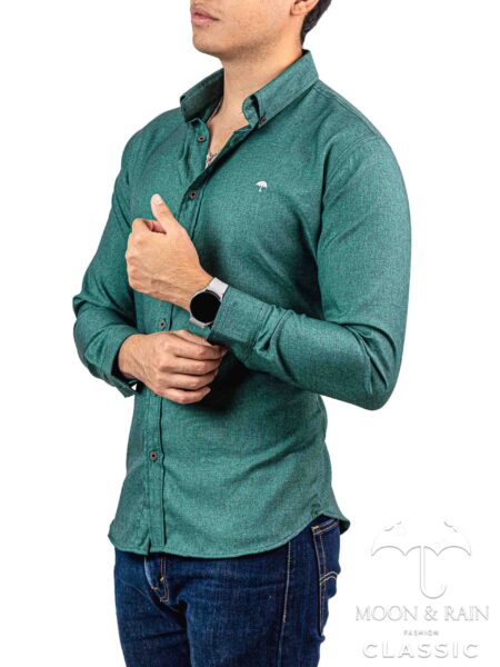 Camisa Hombre Casual Slim Fit Verde Oscuro Lisa 2