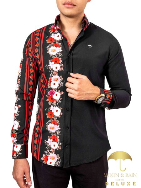 Camisa Hombre Casual Slim Fit Flores - Negra Lisa 2