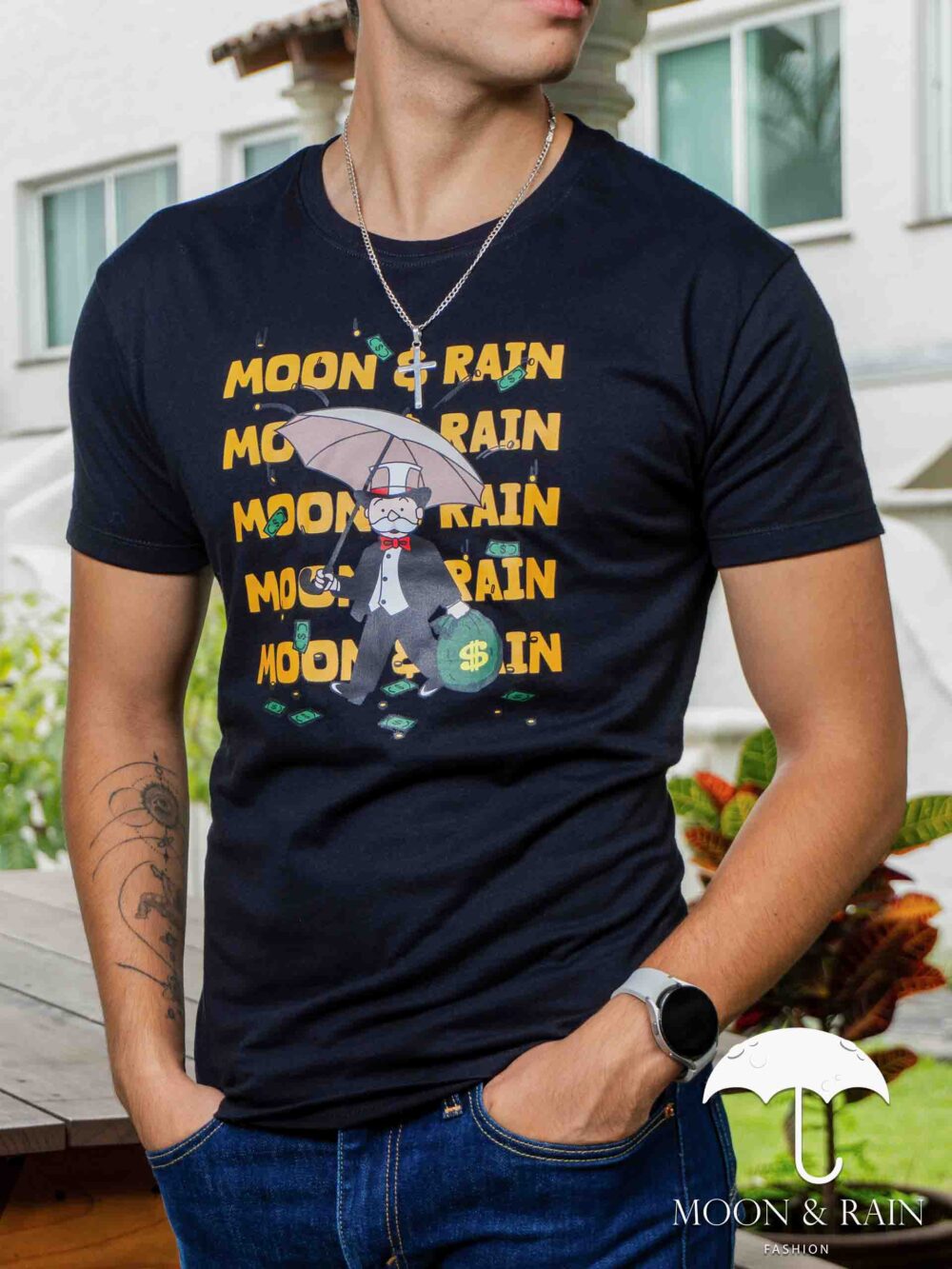 Playera Hombre Casual Negra Monopolio Moon & Rain 3