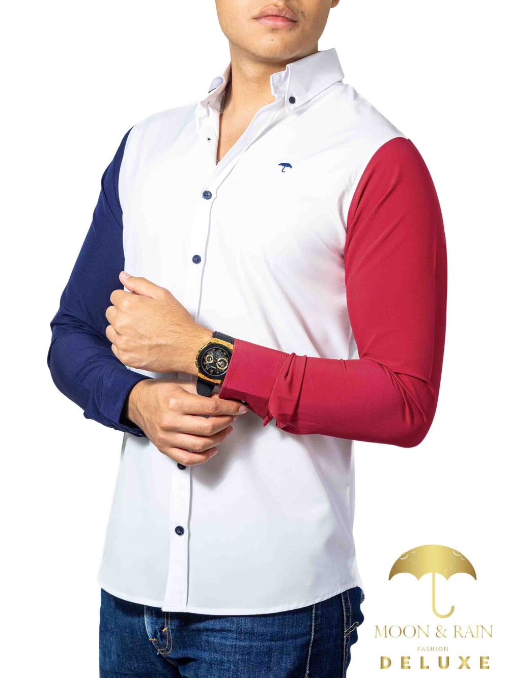 Camisa Hombre Casual Blanca Mangas Marino, Roja 2