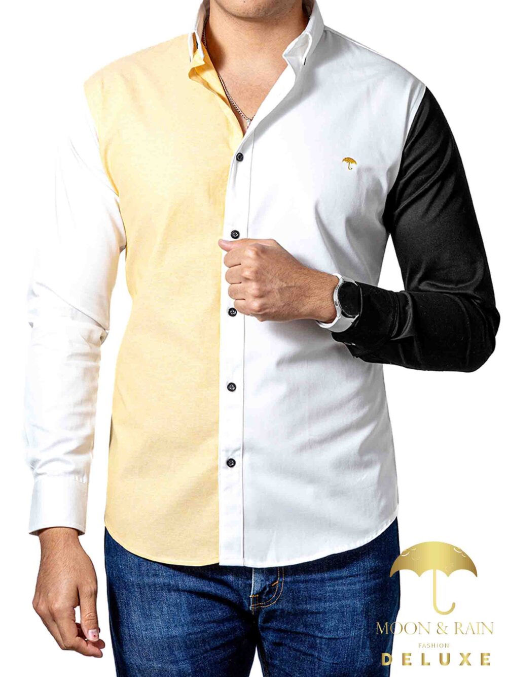 Camisa Hombre Casual Slim Fit Amarilla - Blanca 2