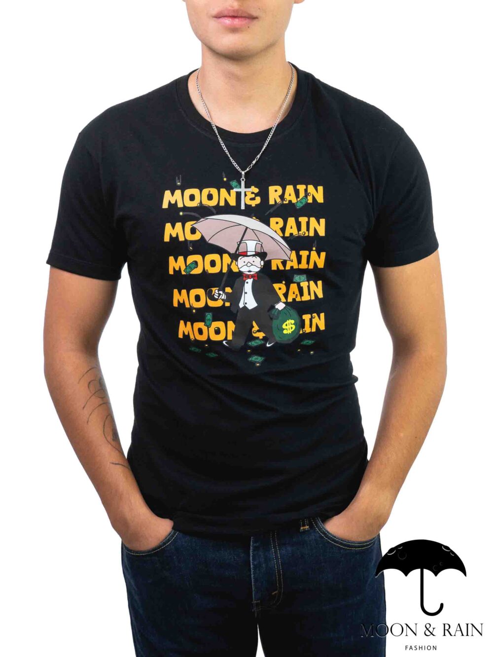 Playera Hombre Casual Negra Monopolio Moon & Rain
