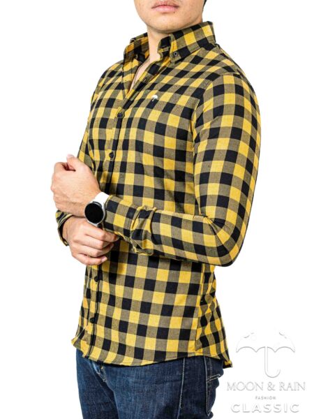 Camisa Hombre Casual Slim Fit Cuadros Amarillos, Negros 2