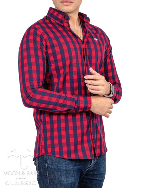 Camisa Hombre Casual Slim Fit Cuadros Rojos, Marino 2