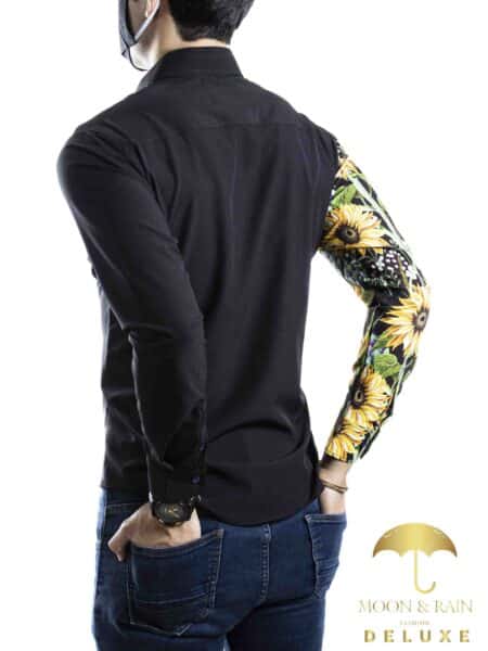 Camisa Hombre Casual Slim Fit Flores Girasoles - Negra 4