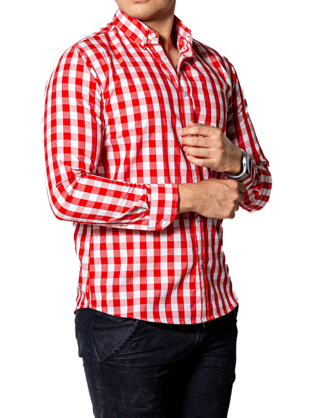 Camisa Hombre Casual Slim Fit Cuadros Rojos, Blancos 004 3