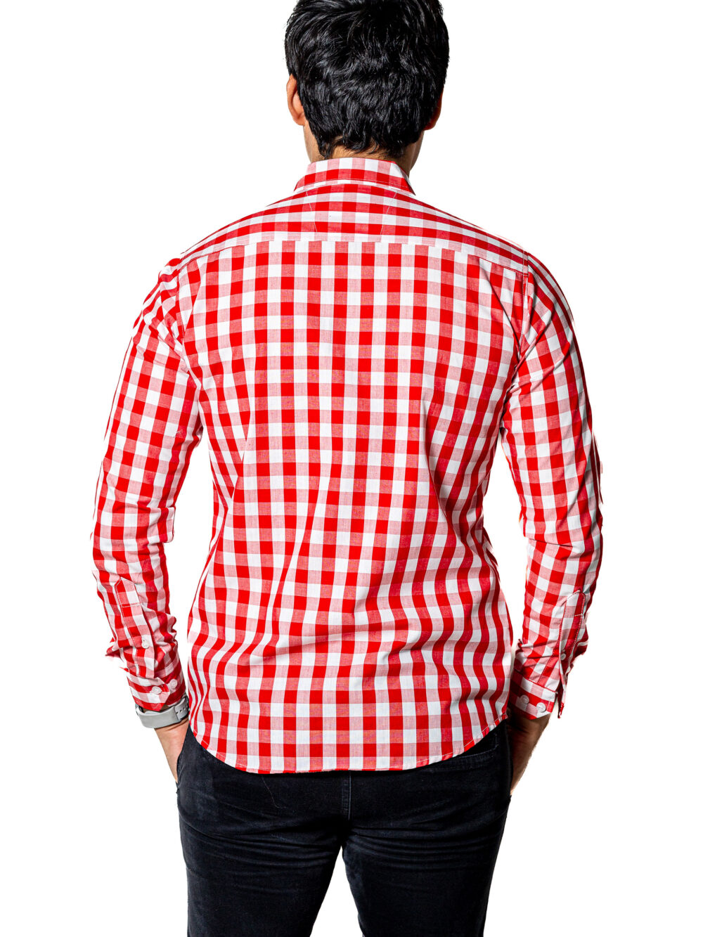 Camisa Hombre Casual Slim Fit Cuadros Rojos, Blancos 004 4