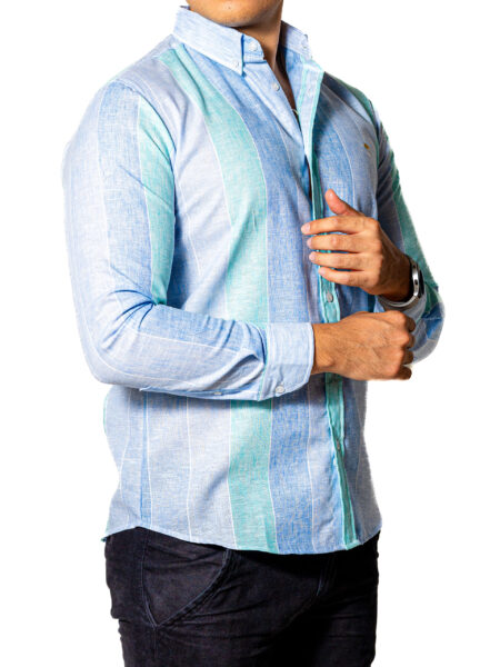 Camisa Hombre Casual Slim Fit Rayas Azules, Verdes 3