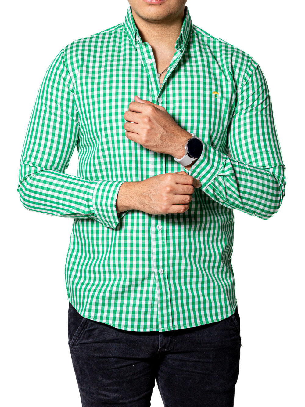 Camisa Hombre Casual Slim Fit Cuadros Verdes, Blancos 004 2