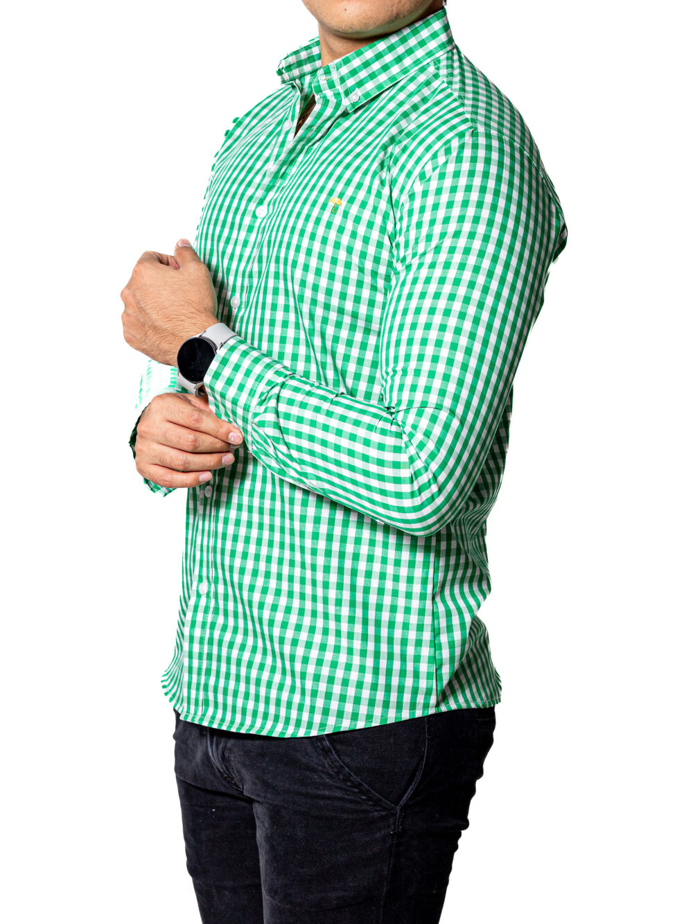 Camisa Hombre Casual Slim Fit Cuadros Verdes, Blancos 004 3
