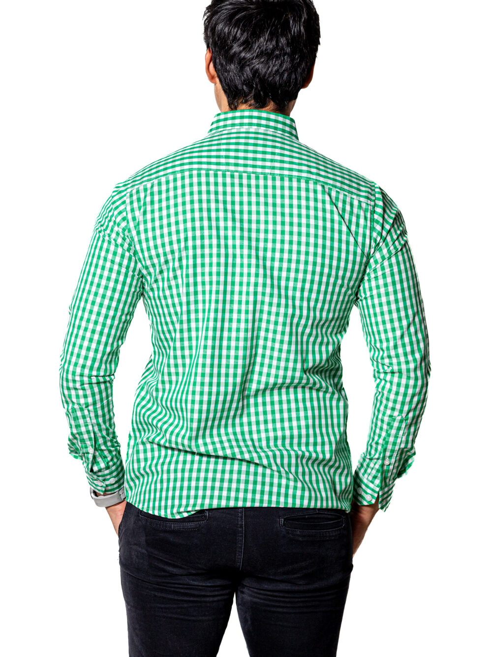 Camisa Hombre Casual Slim Fit Cuadros Verdes, Blancos 004 5