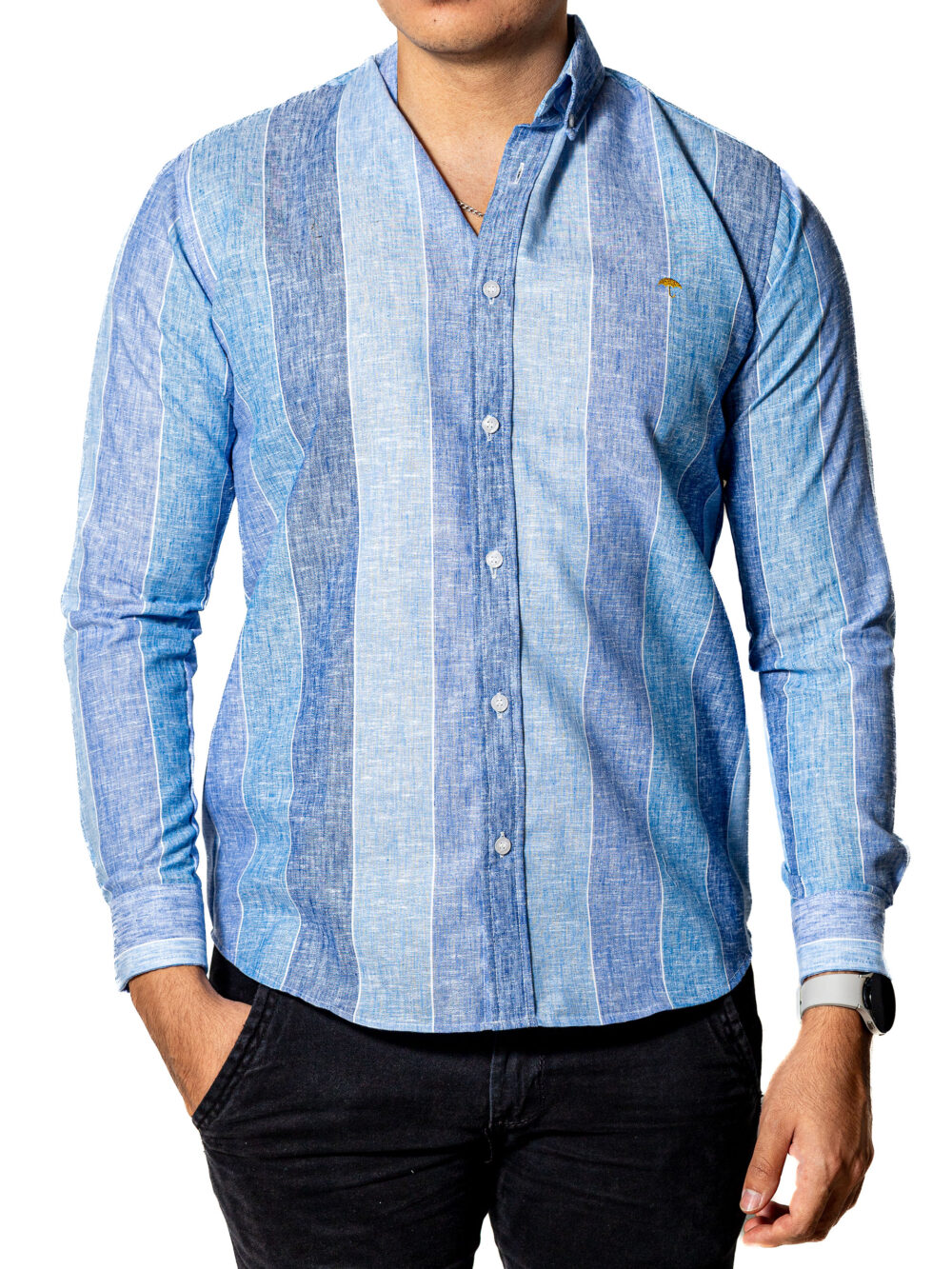 Camisa Hombre Casual Slim Fit Rayas Azules 5