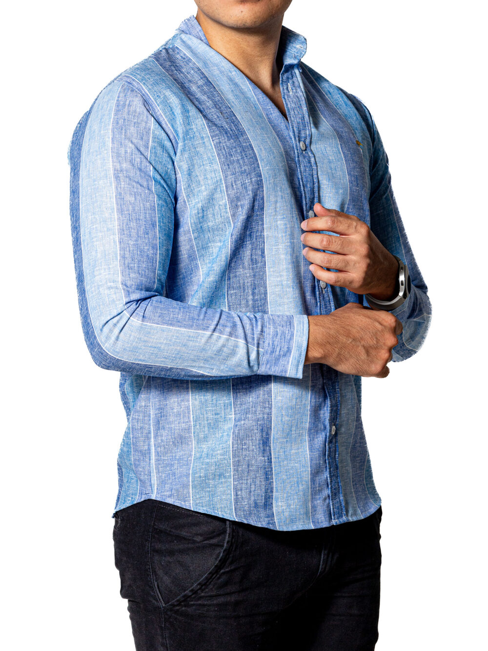 Camisa Hombre Casual Slim Fit Rayas Azules 3