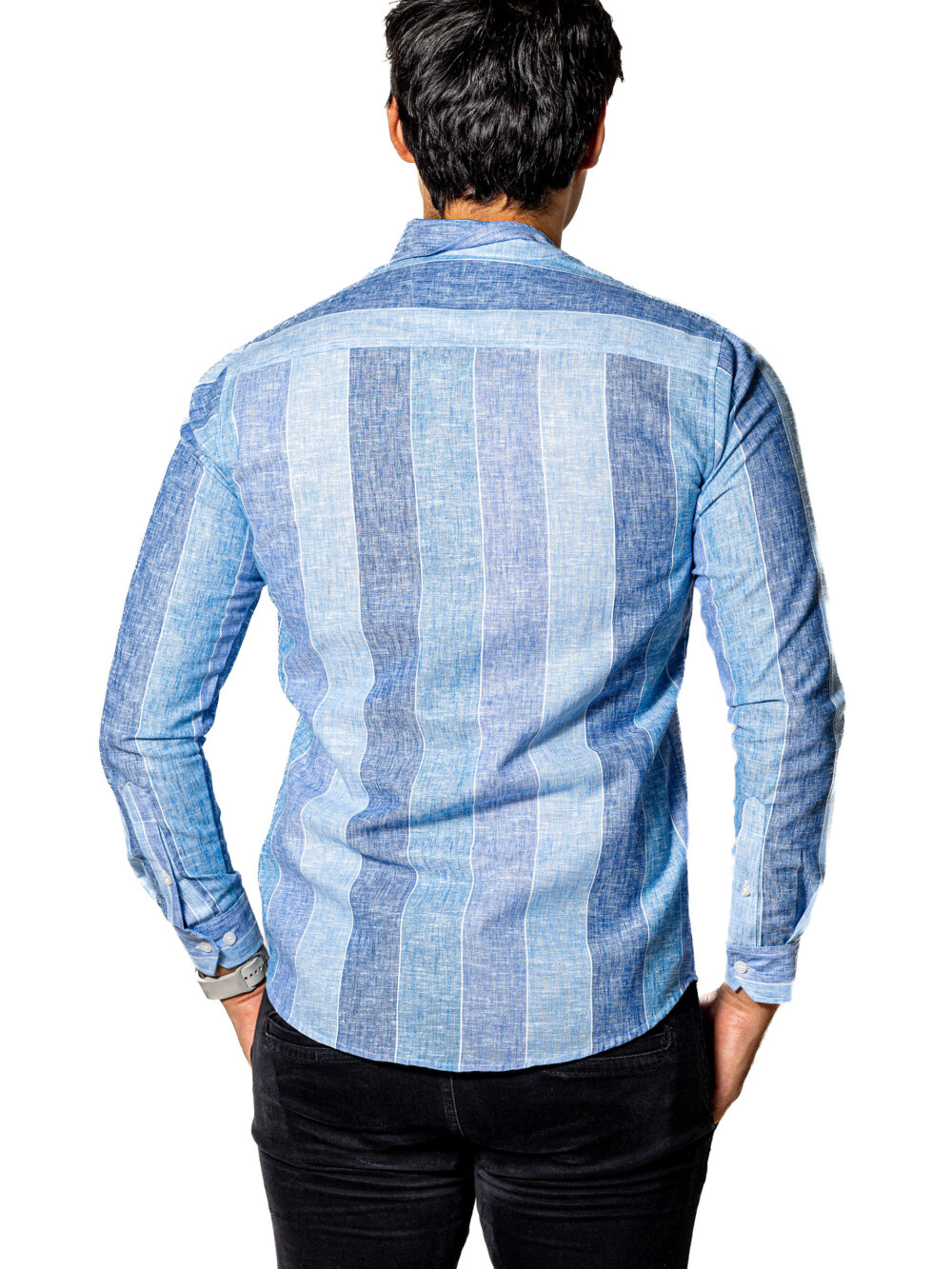 Camisa Hombre Casual Slim Fit Rayas Azules 4