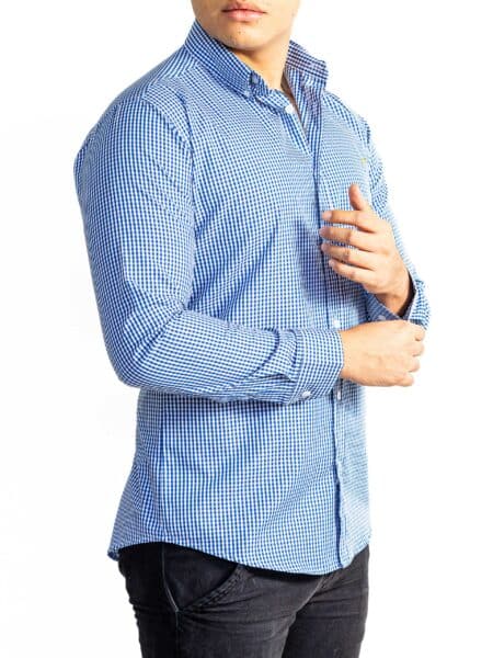 Camisa Hombre Casual Mini Cuadros Azul, Blancos 2