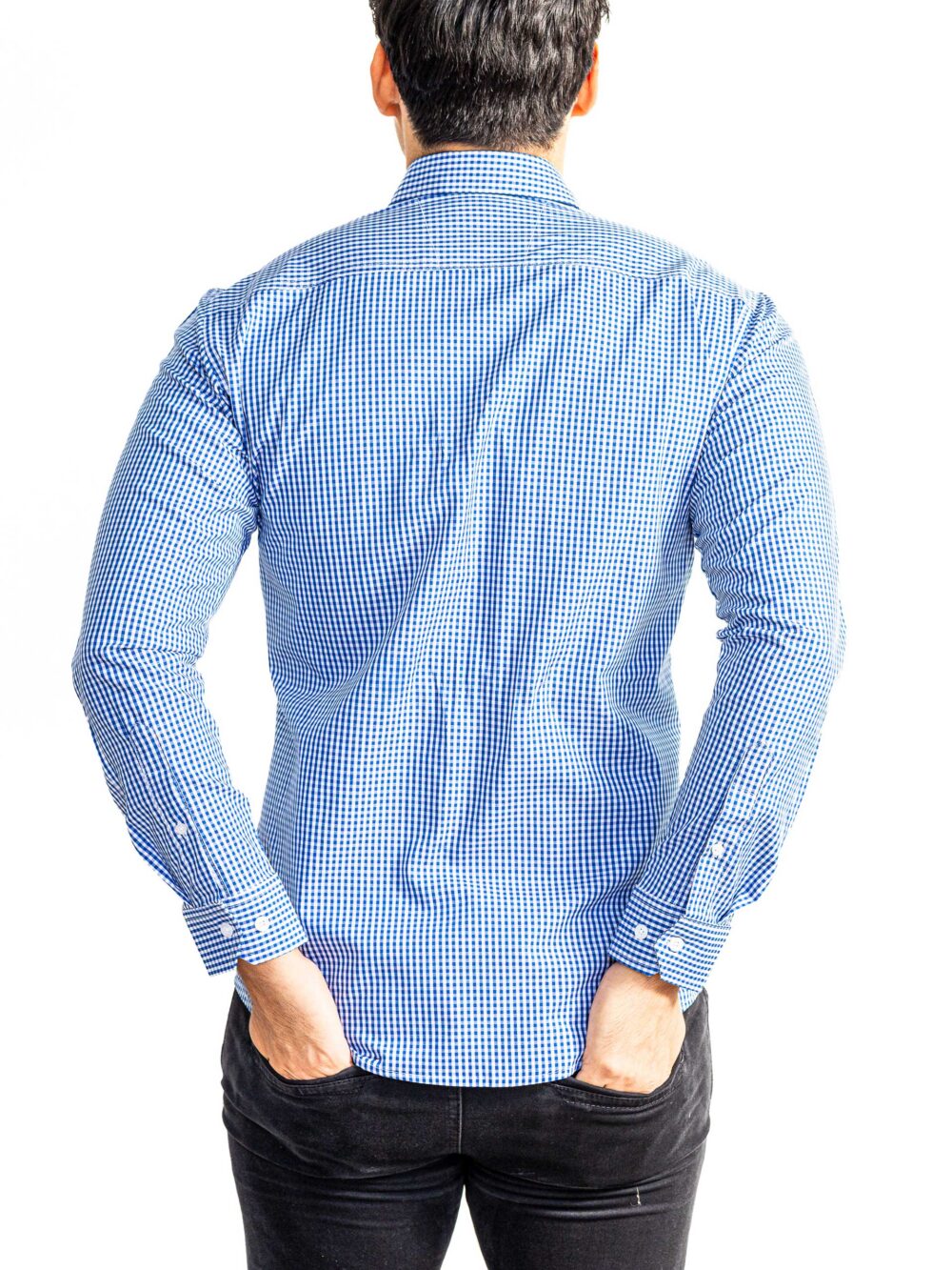 Camisa Hombre Casual Mini Cuadros Azul, Blancos 3