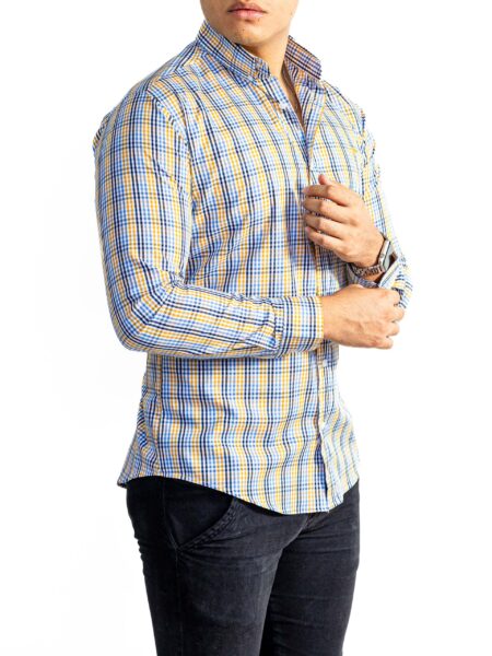 Camisa Hombre Casual Slim Fit Cuadros Azul, Amarillos 4