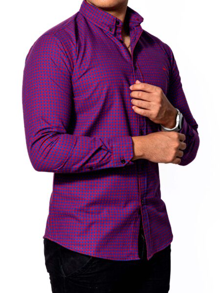 Camisa Hombre Casual Slim Fit Mini Cuadros Rojos, Azules 4