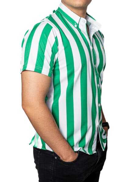 Camisa Hombre Casual Manga Corta Rayas Verdes, Blancas 1