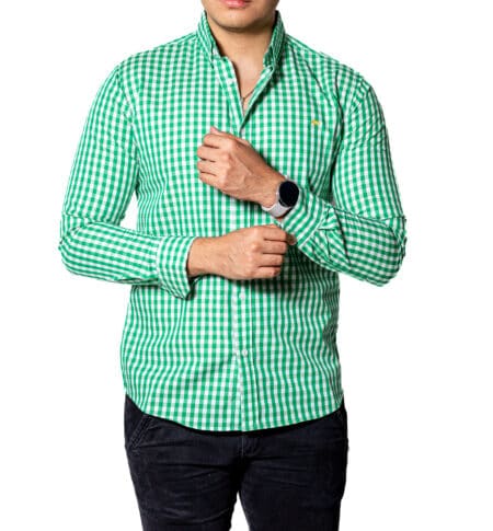 Camisa Hombre Casual Mini Cuadros Verdes, Blancos 1