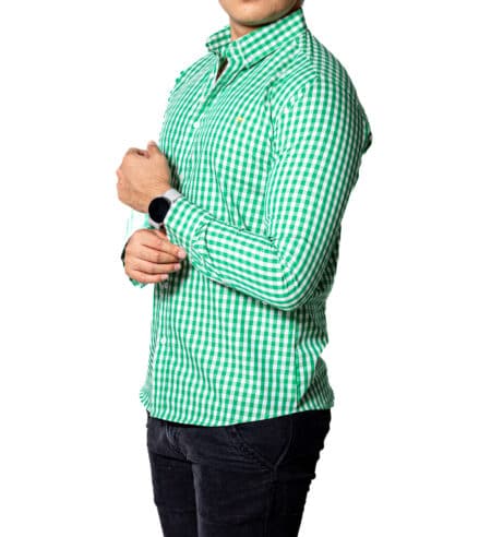 Camisa Hombre Casual Mini Cuadros Verdes, Blancos 2