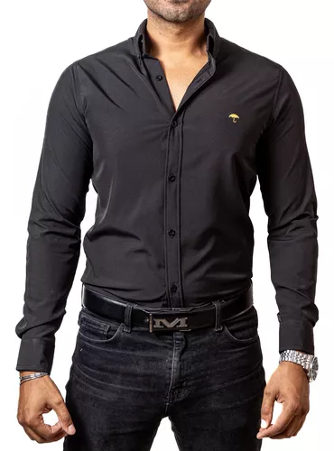 Camisa Hombre Casual Negro Lisa Mate