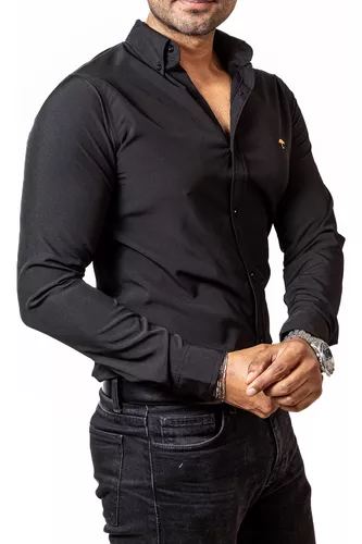 Camisa Hombre Casual Negro Lisa Mate