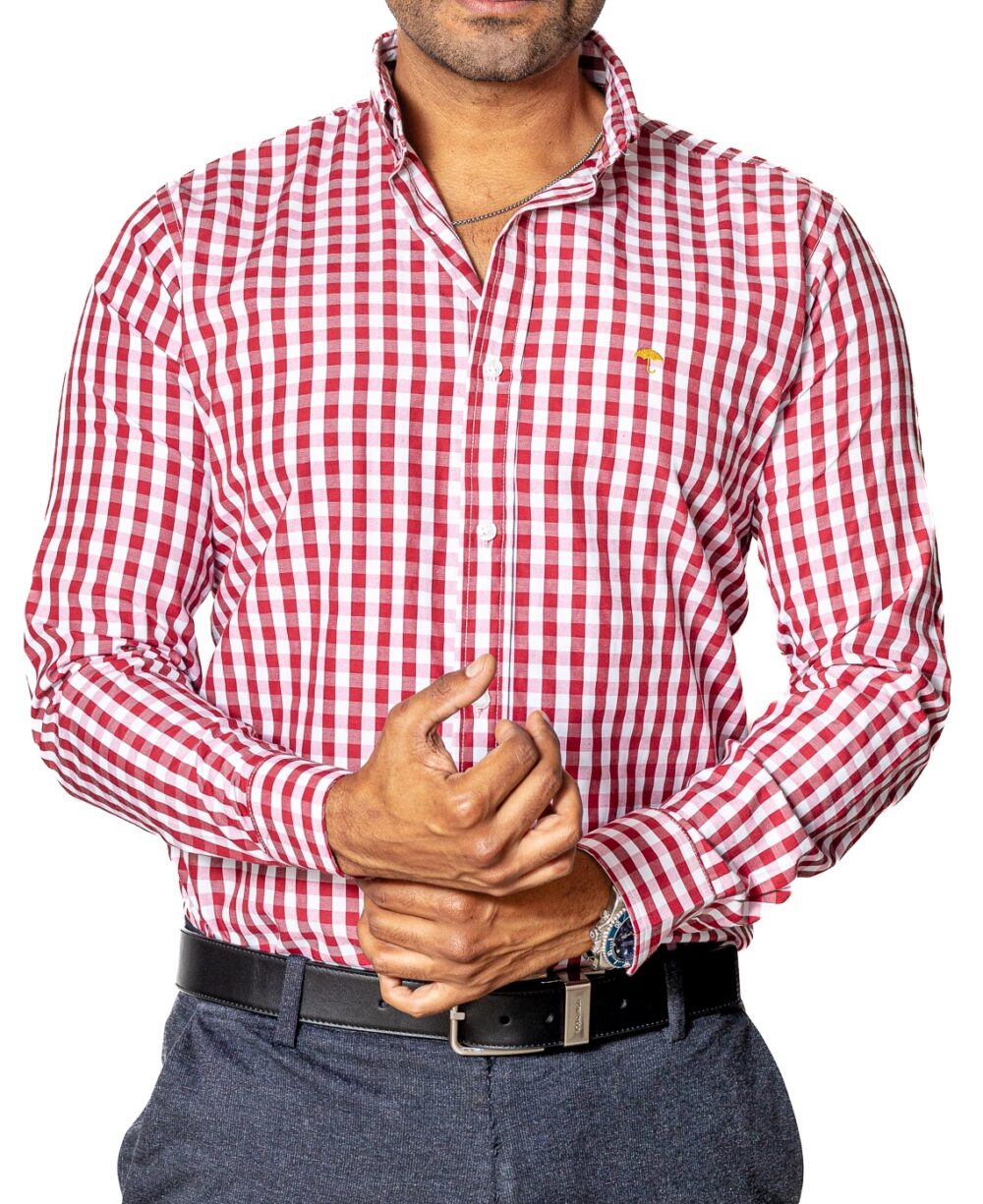 Camisa Hombre Casual Cuadros Vino, Blancos 2