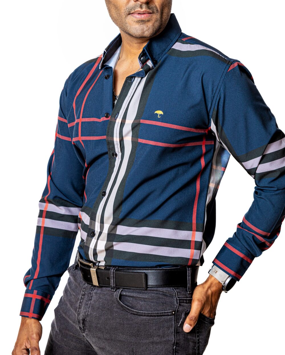 Camisa Hombre Casual Marino Rayas Blancas, Negras, Rojas 2