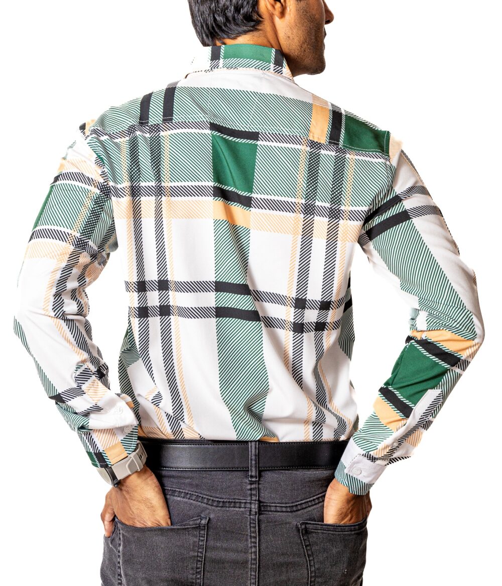 Camisa Hombre Casual Blanca Rayas Verdes, Amarillas 3