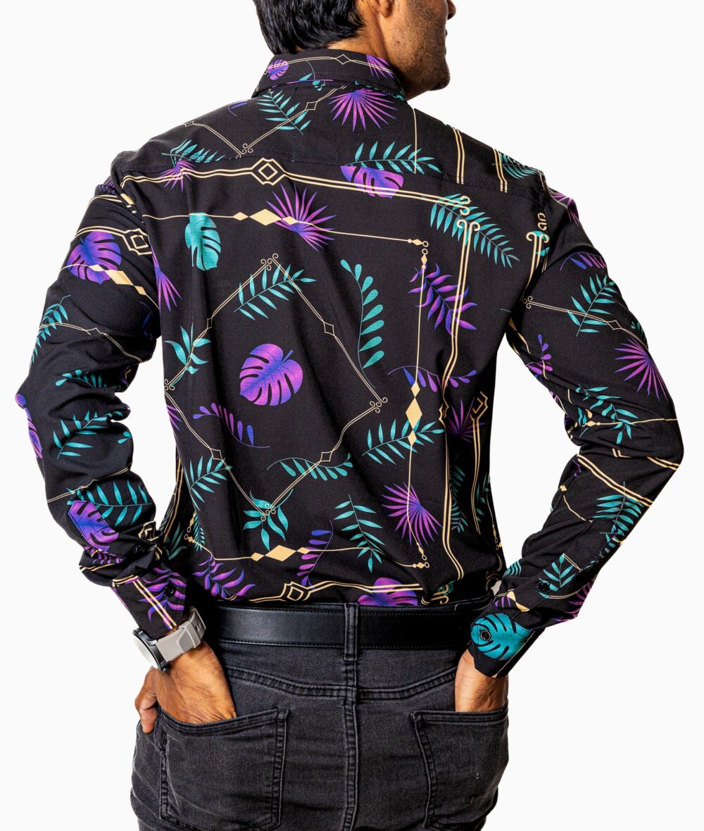 Camisa Hombre Casual Morada Hojas Moradas, Verdes 2