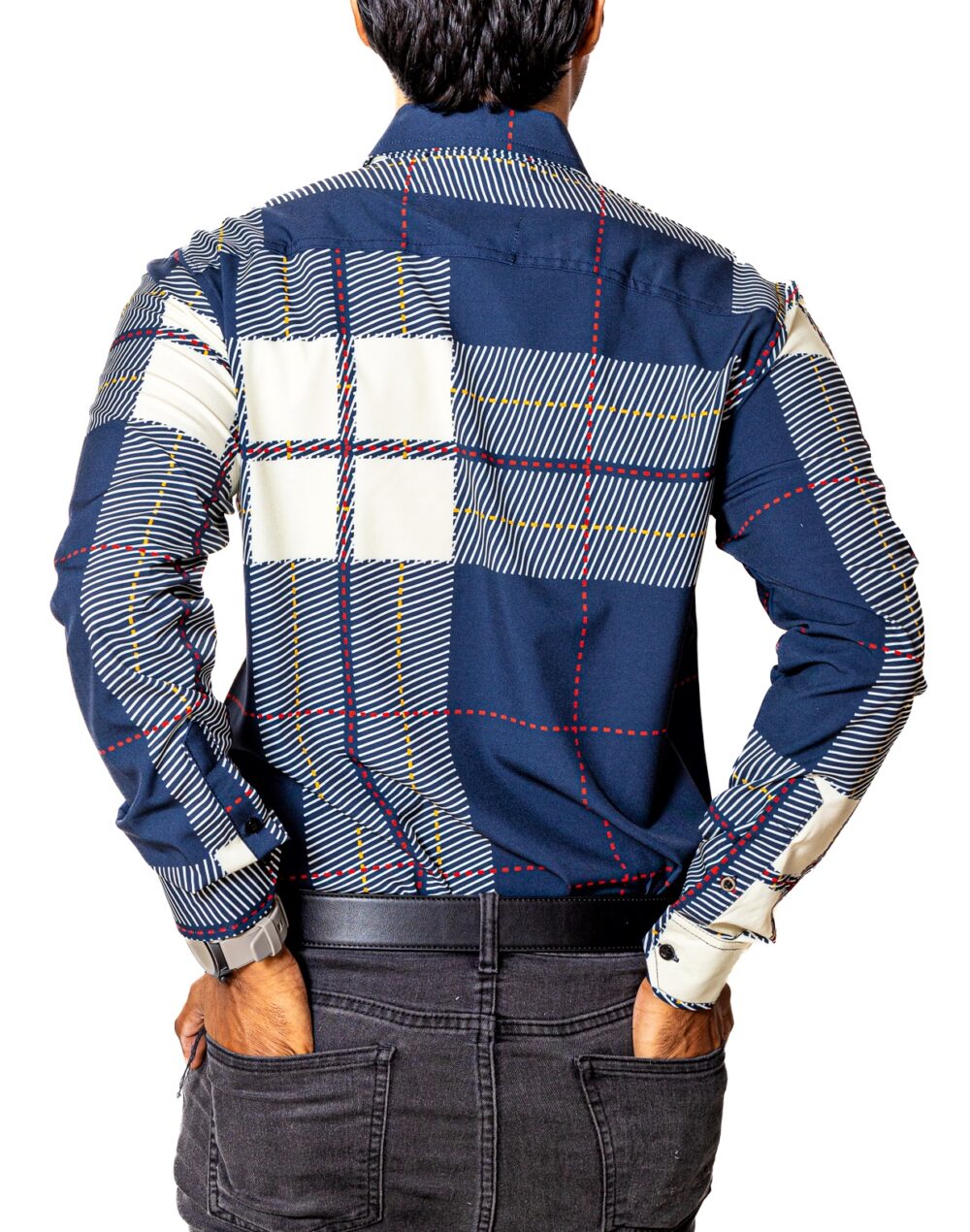 Camisa Hombre Casual Cuadros Marino, Blancos Lineas 3