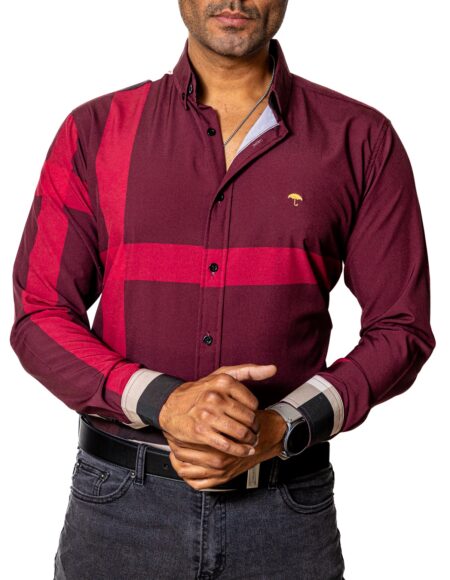 Camisa Hombre Casual Vino Franjas Rojas, Negras, Beige 1