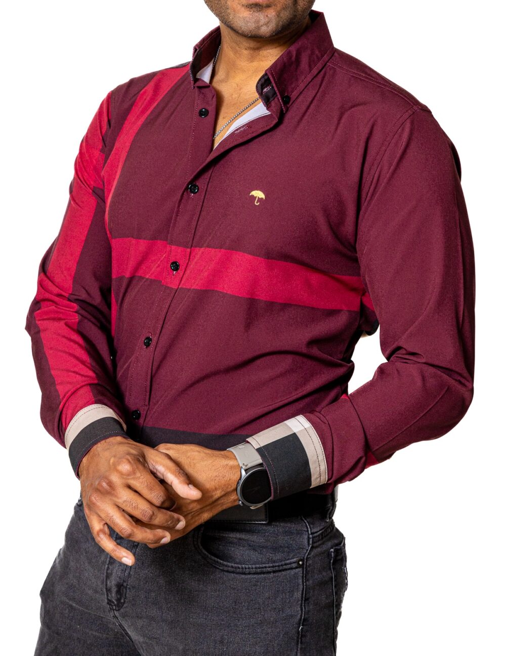 Camisa Hombre Casual Vino Franjas Rojas, Negras, Beige 2