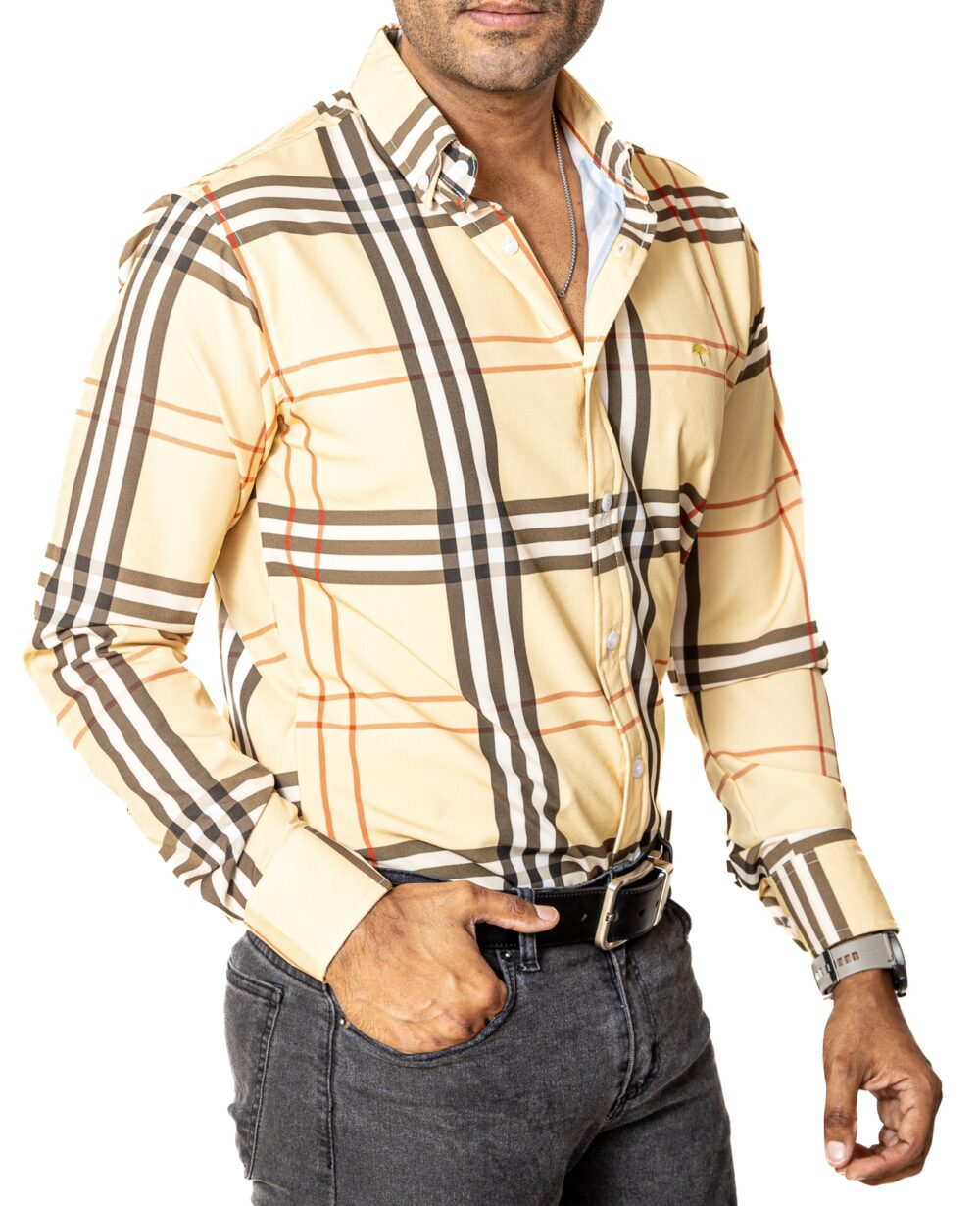 Camisa Hombre Casual Amarilla Rayas Negras, Blanca 2