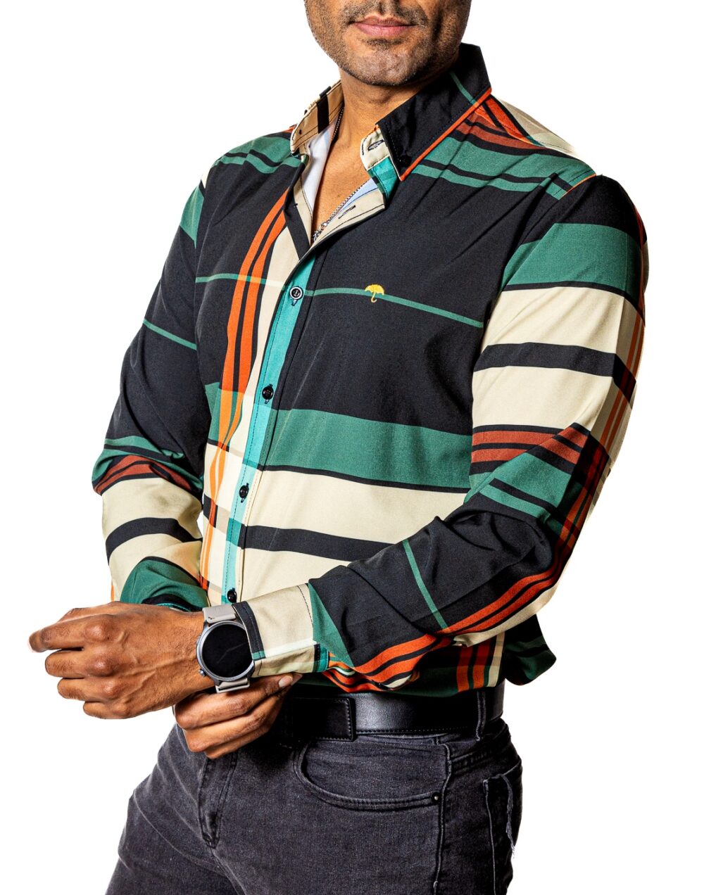 Camisa Hombre Casual Rayas Negras, Verdes, Beige 2