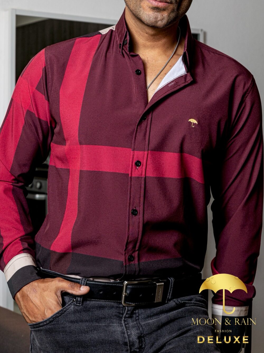 Camisa Hombre Casual Vino Franjas Rojas, Negras, Beige