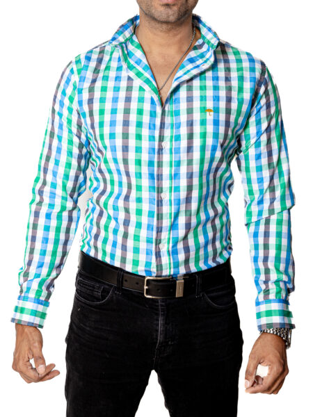 Camisa Hombre Casual Cuadros Verdes, Azul, Negros 1