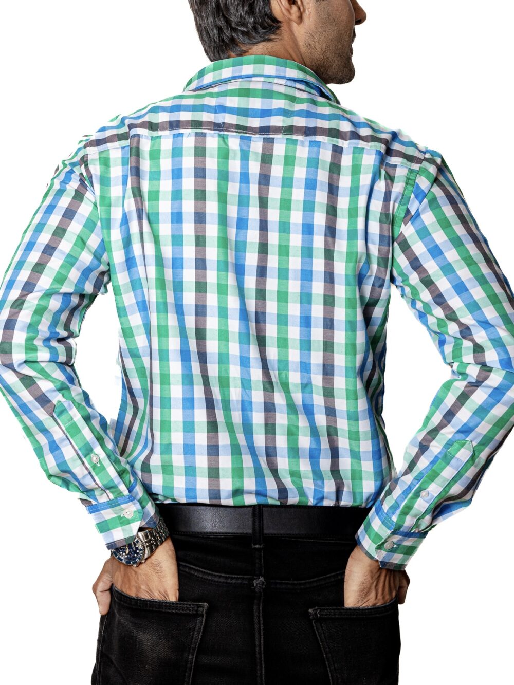 Camisa Hombre Casual Cuadros Verdes, Azul, Negros 4